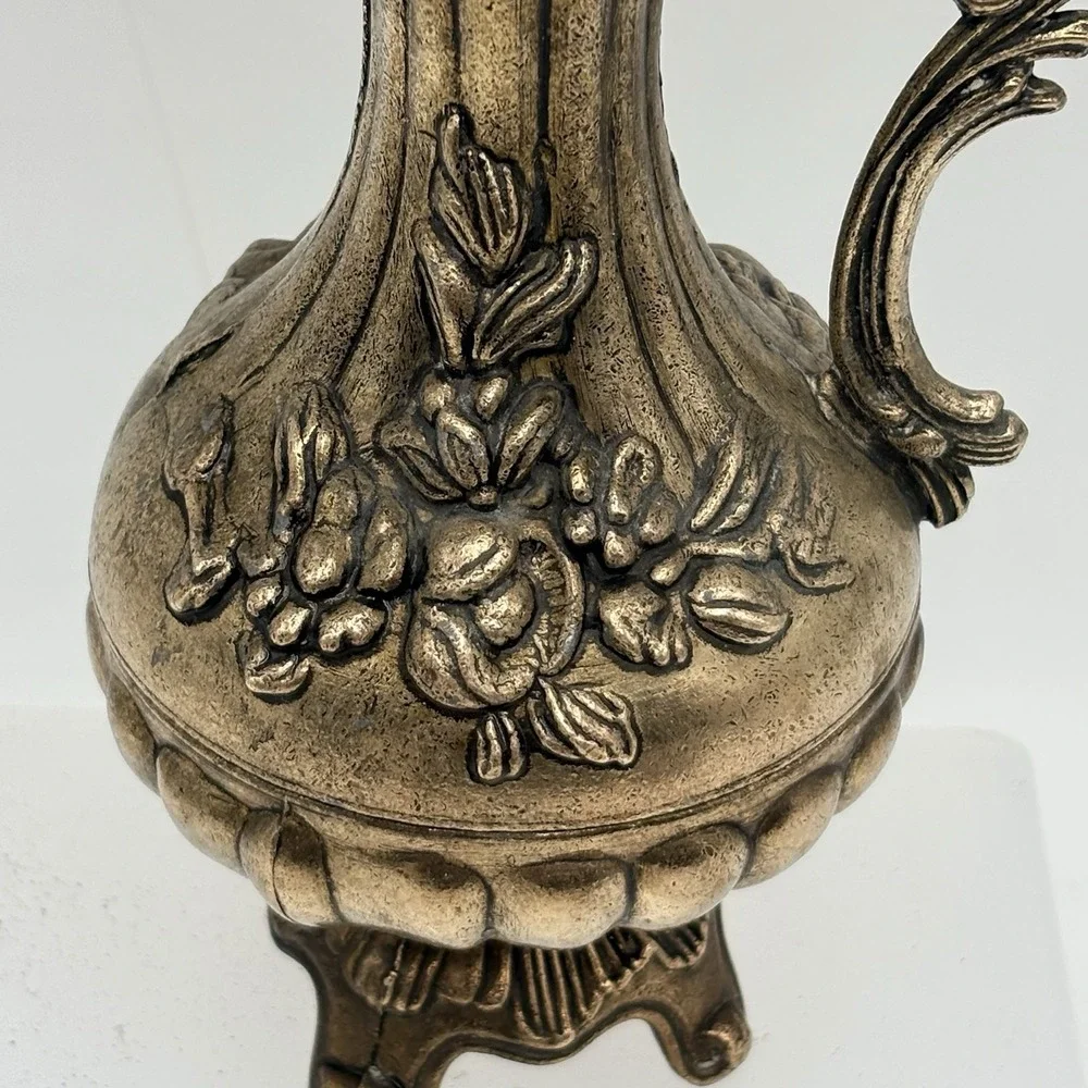 Vintage Solid Brass Ornate  Floral Vase Pitcher Made in Italy 7